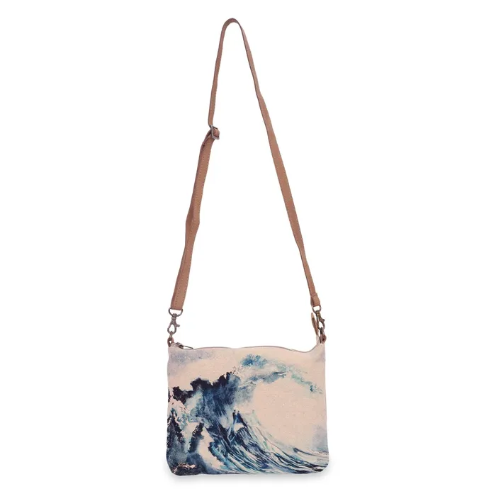 VILLA2INC Earrings Cott n Curls Canvas Great Wave Crossbody Sling Bag