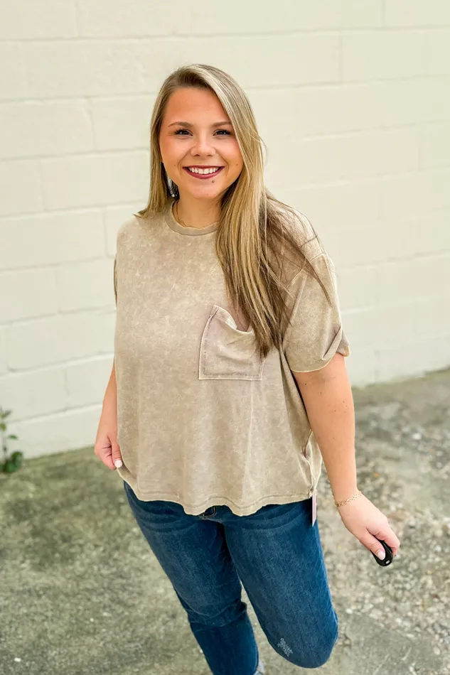 Zenana Where It Ends Ribbed Top Ash Mocha Earrings