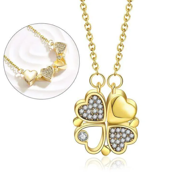 4 Clover Necklace Magnetic Heart Clover Necklace worldnetgifts Necklaces