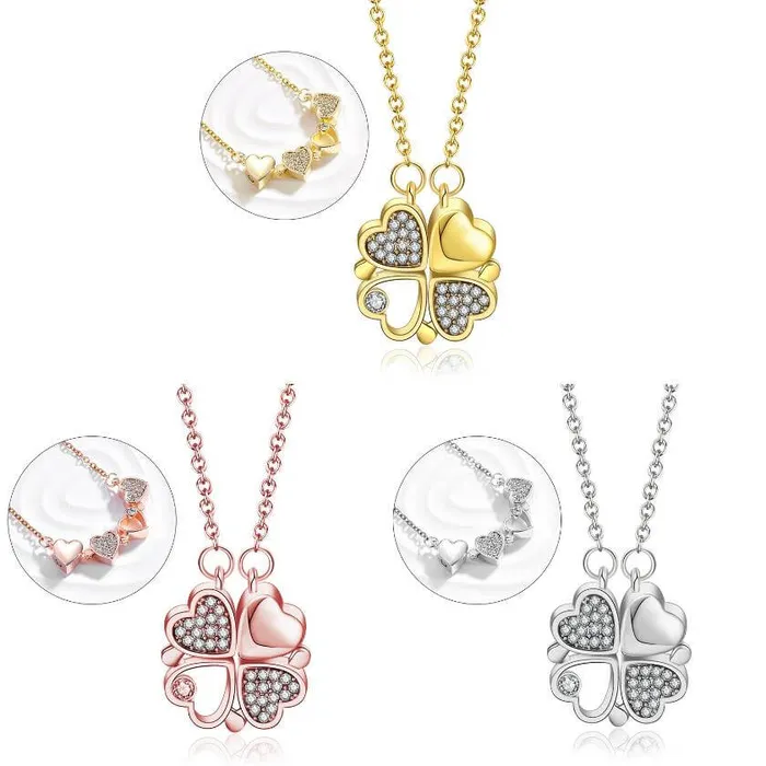 4 Clover Necklace Magnetic Heart Clover Necklace worldnetgifts Necklaces