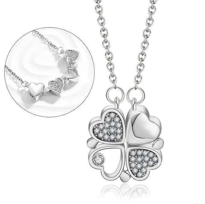 4 Clover Necklace Magnetic Heart Clover Necklace worldnetgifts Necklaces