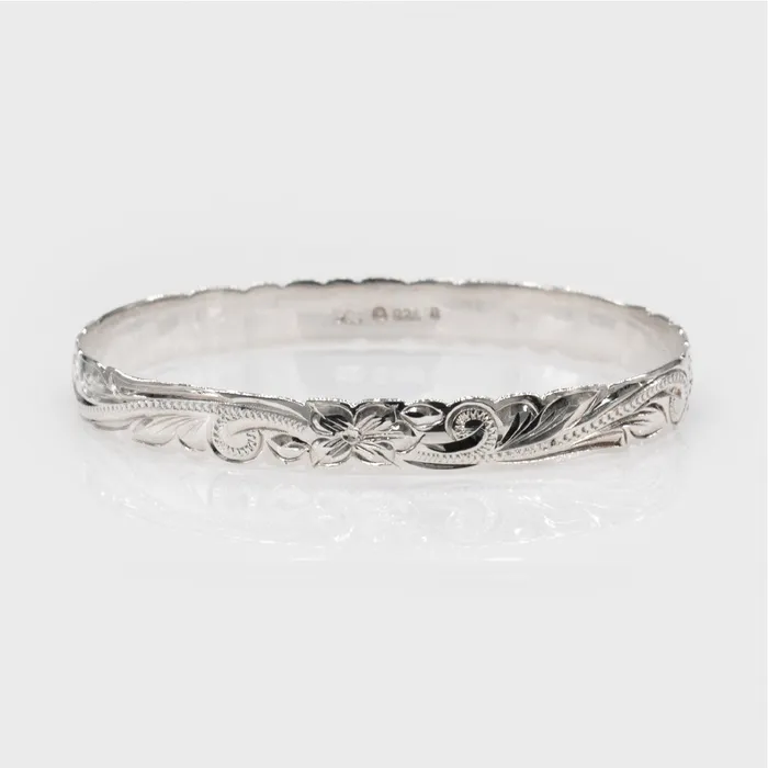 925 Sterling Silver Isla 8mm Plumeria Scroll Cut Out Bangle rosamarianas Bracelets