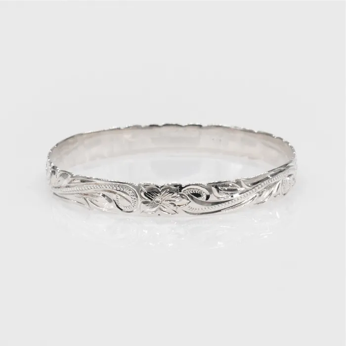 925 Sterling Silver Isla 8mm Plumeria Scroll Cut Out Bangle rosamarianas Bracelets