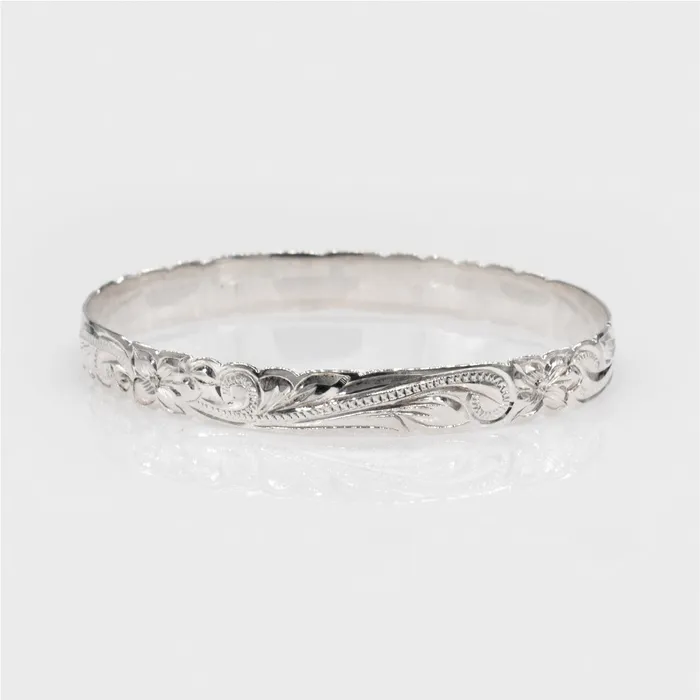 925 Sterling Silver Isla 8mm Plumeria Scroll Cut Out Bangle rosamarianas Bracelets