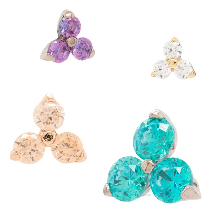 Anatometal Earrings 25mm Trio Threaded End in Rose Gold with BrilliantCut Gems
