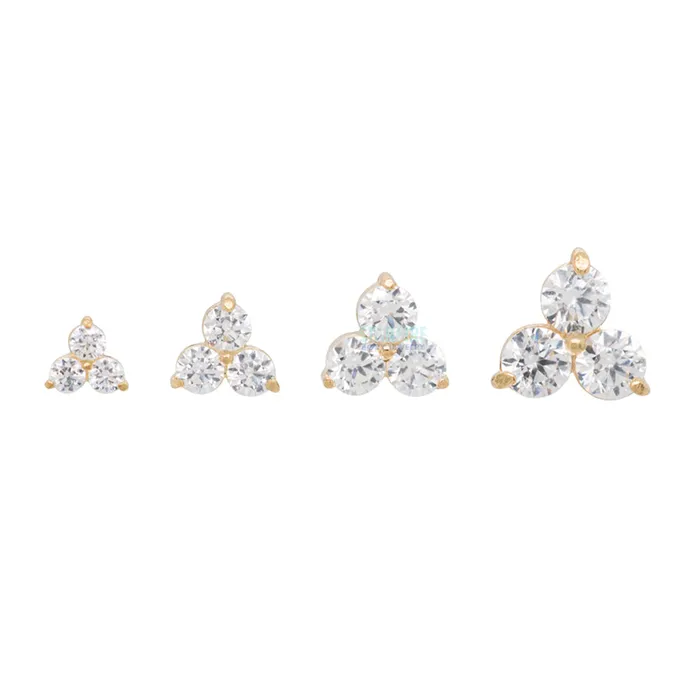 Anatometal Earrings 25mm Trio Threaded End in Rose Gold with BrilliantCut Gems