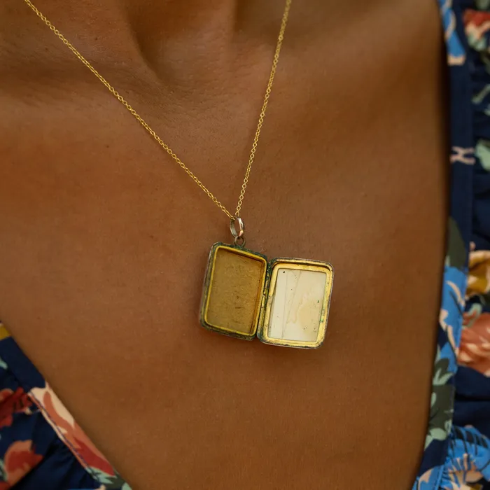 Antique Necklaces Rectangular Engraved Floral 9k Gold Locket