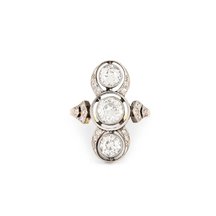 Antique Rings Edwardian 3Stone Diamond Platinum and 14K Gold Ring