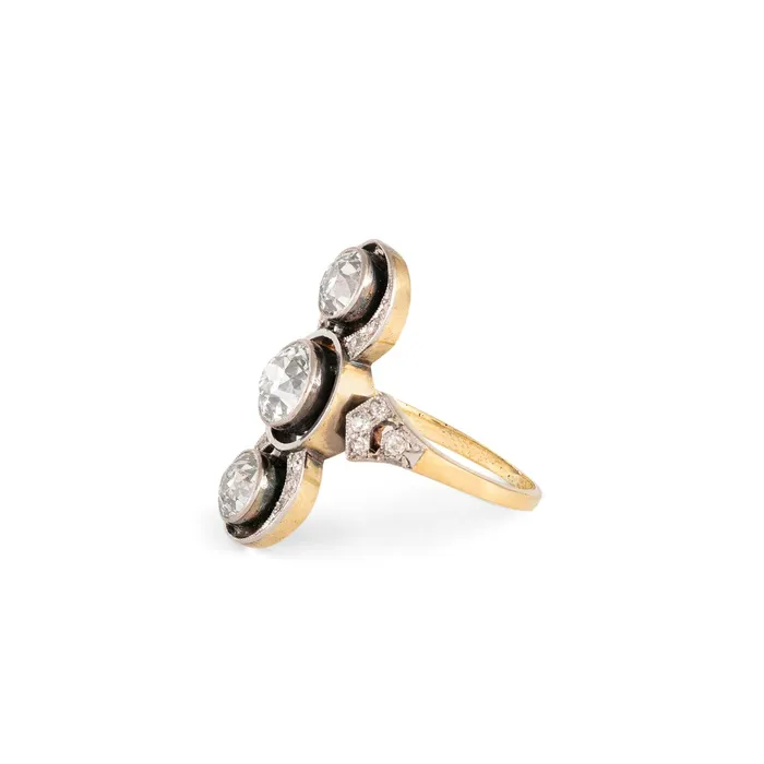 Antique Rings Edwardian 3Stone Diamond Platinum and 14K Gold Ring