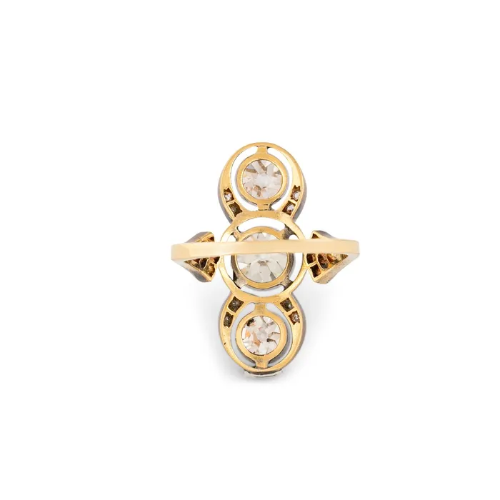 Antique Rings Edwardian 3Stone Diamond Platinum and 14K Gold Ring