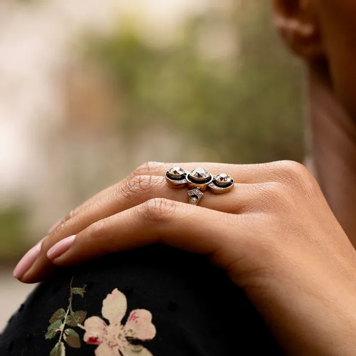 Antique Rings Edwardian 3Stone Diamond Platinum and 14K Gold Ring
