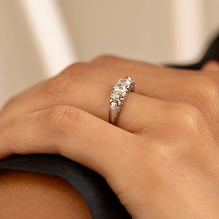 Antique Rings Old Mine Cut FiveStone Diamond and Platinum Ring