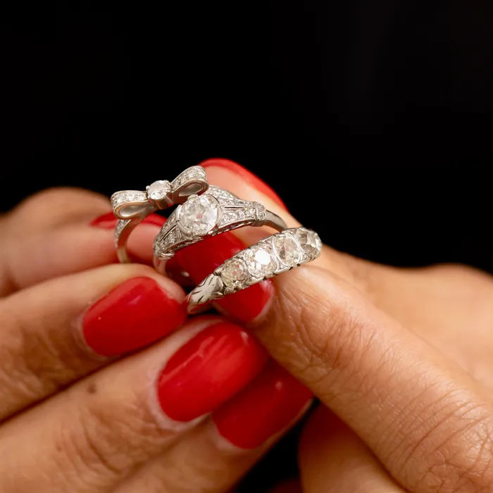 Antique Rings Old Mine Cut FiveStone Diamond and Platinum Ring