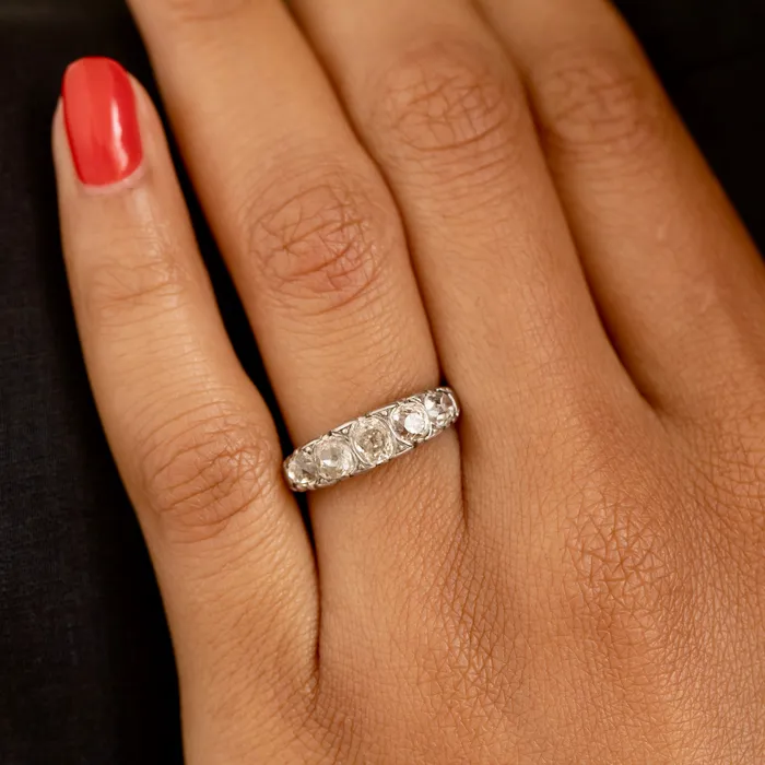 Antique Rings Old Mine Cut FiveStone Diamond and Platinum Ring