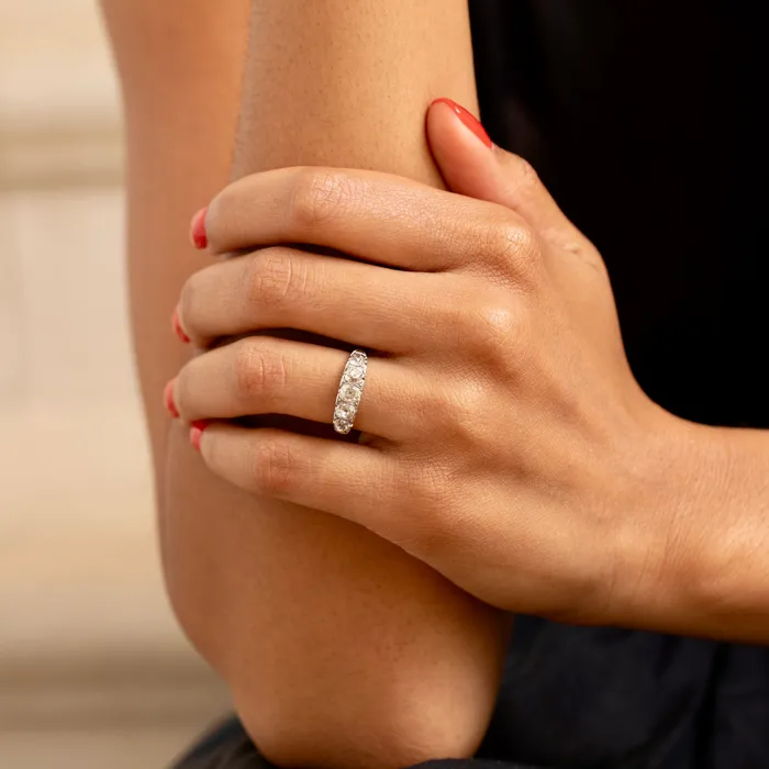 Antique Rings Old Mine Cut FiveStone Diamond and Platinum Ring