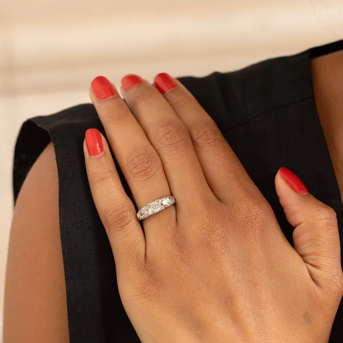 Antique Rings Old Mine Cut FiveStone Diamond and Platinum Ring