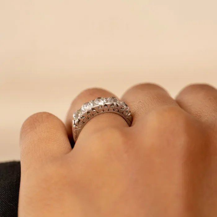 Antique Rings Old Mine Cut FiveStone Diamond and Platinum Ring