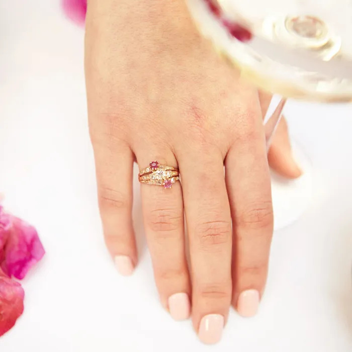 Antique Rings Victorian Asymmetrical Ruby And Diamond 14k Gold Ring