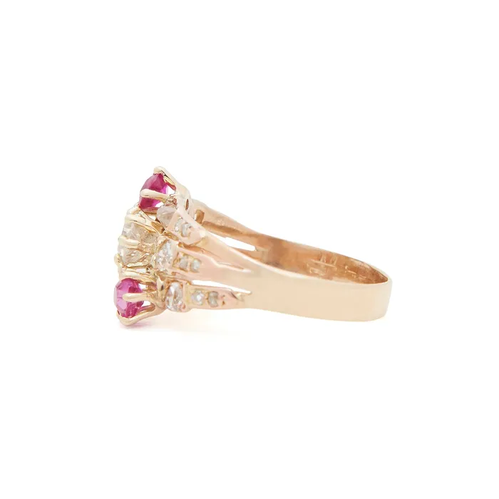 Antique Rings Victorian Asymmetrical Ruby And Diamond 14k Gold Ring