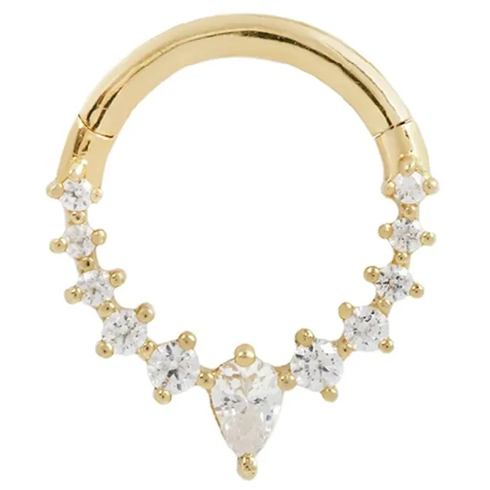 Athena Hinge Ring Clicker in Gold with CZs Buddha Jewelry Organics Rings