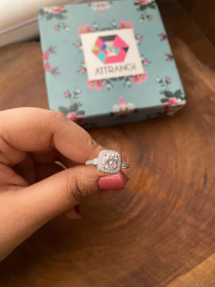 Attrangi Rings Tiffany Round Solitaire Diamond Ring with Clustered Halo