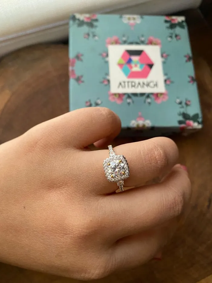 Attrangi Rings Tiffany Round Solitaire Diamond Ring with Clustered Halo Attrangi Rings Tiffany Round Solitaire Diamond Ring with Clustered Halo