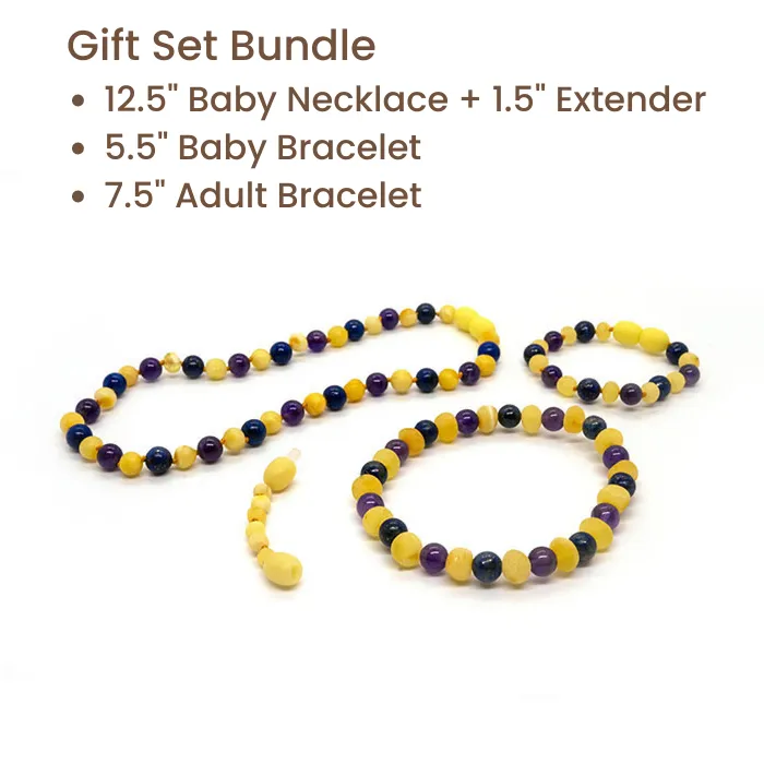 Baltic Amber Necklace Raw Milk Amber Lapis Lazuli Amethyst ADHD Bundle Gift Set Baltic Essentials Necklaces Baltic Amber Necklace Raw Milk Amber Lapis Lazuli Amethyst ADHD Bundle Gift Set Baltic Essentials Necklaces