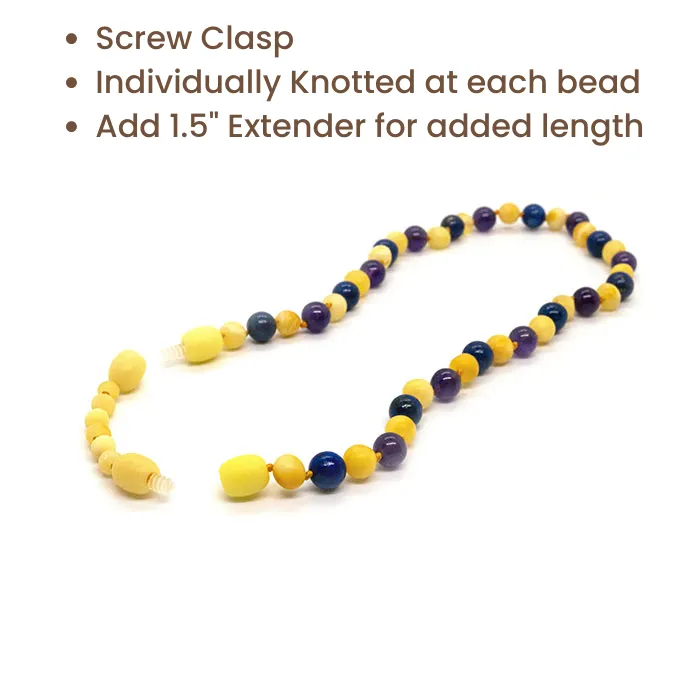 Baltic Amber Necklace Raw Milk Amber Lapis Lazuli Amethyst ADHD Bundle Gift Set Baltic Essentials Necklaces