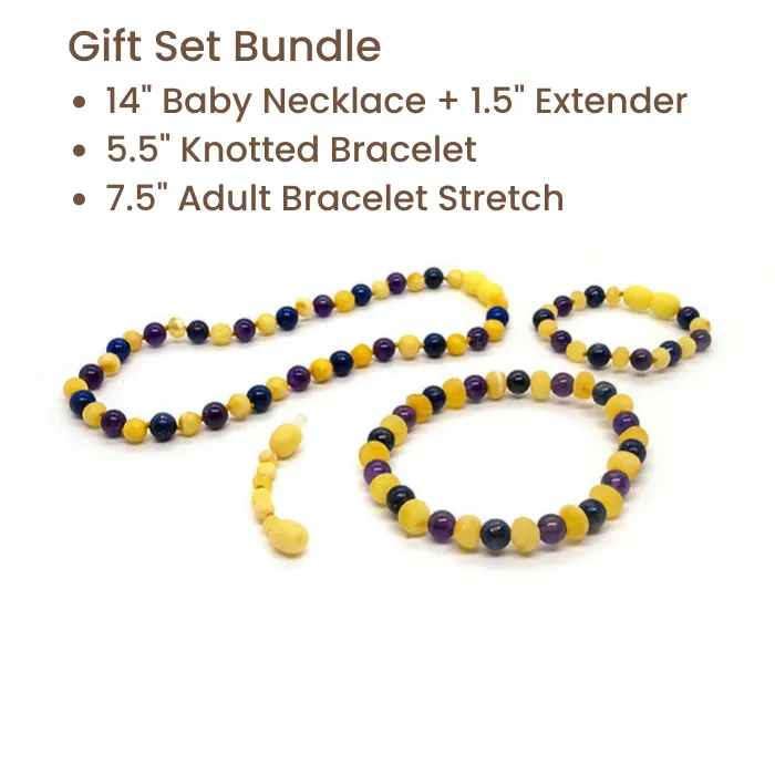 Baltic Amber Necklace Raw Milk Amber Lapis Lazuli Amethyst ADHD Bundle Gift Set Baltic Essentials Necklaces