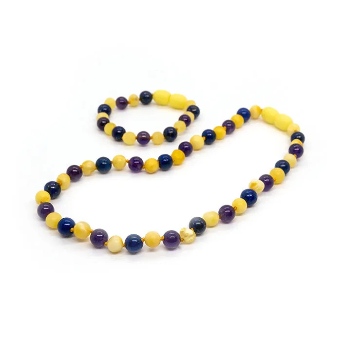 Baltic Amber Necklace Raw Milk Amber Lapis Lazuli Amethyst ADHD Bundle Gift Set Baltic Essentials Necklaces