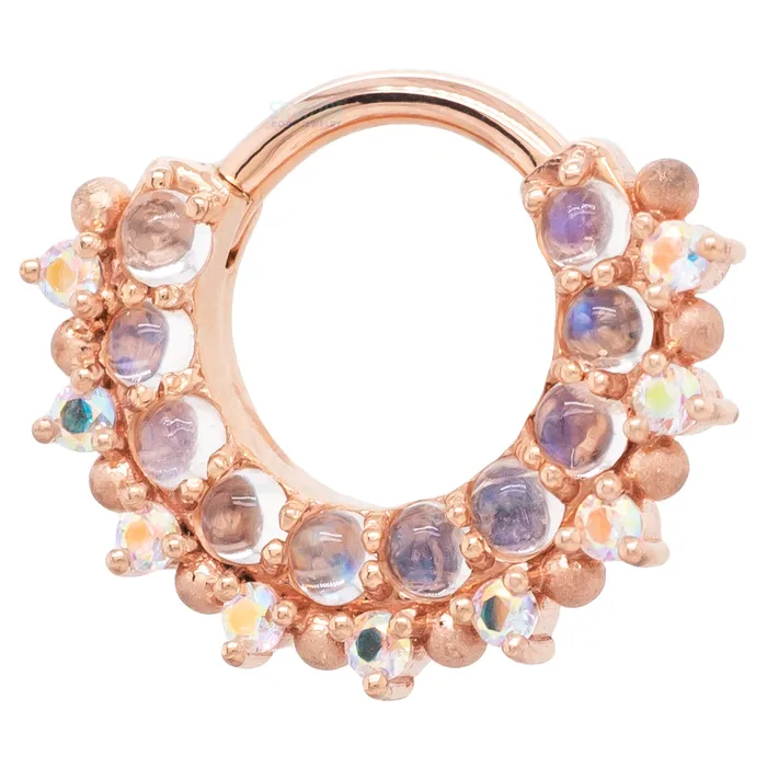 Body Vision BVLA Horizon 2 Hinge Ring in Gold with Rainbow Moonstone Mercury Mist Topaz with Sandblasted Bead Accents Rings Body Vision BVLA Horizon 2 Hinge Ring in Gold with Rainbow Moonstone Mercury Mist Topaz with Sandblasted Bead Accents Rings