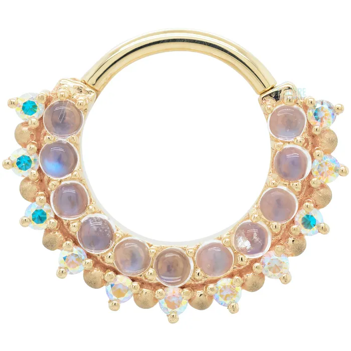 Body Vision BVLA Horizon 2 Hinge Ring in Gold with Rainbow Moonstone Mercury Mist Topaz with Sandblasted Bead Accents Rings
