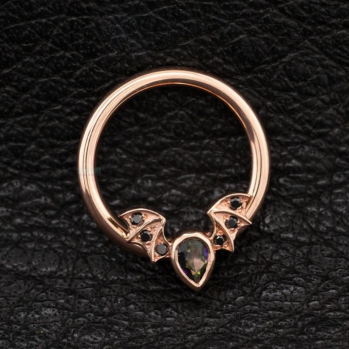Body Vision BVLA Rings Countess Gold Captive Bead Ring CBR with Mystic Topaz Black Diamonds
