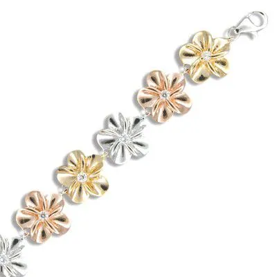 Bracelets rosamarianas 925 Sterling Silver Tasi 10mm Tri Color and Cubic Zirconia Plumeria Bracelet Bracelets rosamarianas 925 Sterling Silver Tasi 10mm Tri Color and Cubic Zirconia Plumeria Bracelet