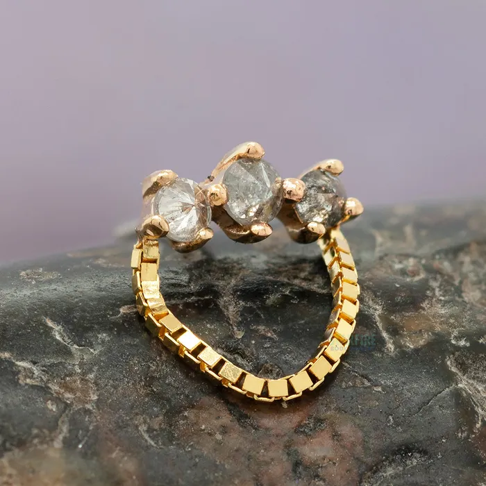 Buddha Jewelry Organics Earrings threadless Halston End with Chain in Gold with ReverseSet Grey Diamonds