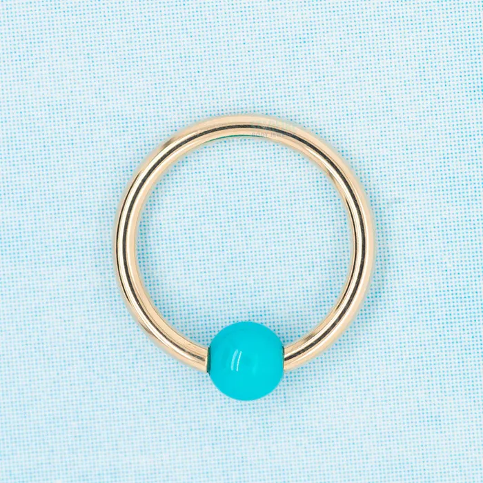 Captive Bead Ring CBR in Gold with Turquoise Captive Bead Body Vision BVLA Rings