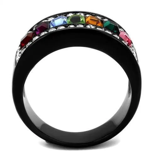 CJ1402J Wholesale Womens Stainless Steel IP Black Top Grade Crystal Multi Color Ring Green Rings CJ1402J Wholesale Womens Stainless Steel IP Black Top Grade Crystal Multi Color Ring Green Rings