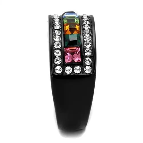 CJ1402J Wholesale Womens Stainless Steel IP Black Top Grade Crystal Multi Color Ring Green Rings CJ1402J Wholesale Womens Stainless Steel IP Black Top Grade Crystal Multi Color Ring Green Rings