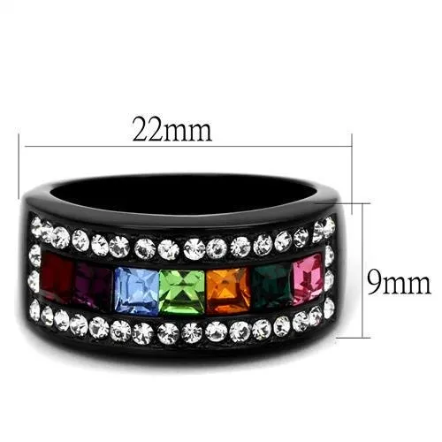 CJ1402J Wholesale Womens Stainless Steel IP Black Top Grade Crystal Multi Color Ring Green Rings CJ1402J Wholesale Womens Stainless Steel IP Black Top Grade Crystal Multi Color Ring Green Rings