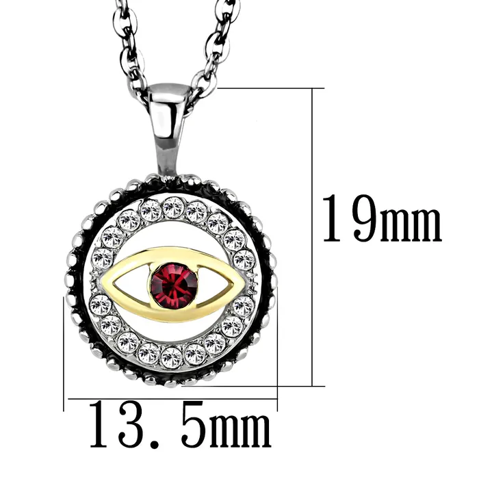 CJ2527 Wholesale Womens Stainless Steel TwoTone IP Gold Top Grade Crystal Garnet Evil Eye Chain Pendant Green Necklaces CJ2527 Wholesale Womens Stainless Steel TwoTone IP Gold Top Grade Crystal Garnet Evil Eye Chain Pendant Green Necklaces