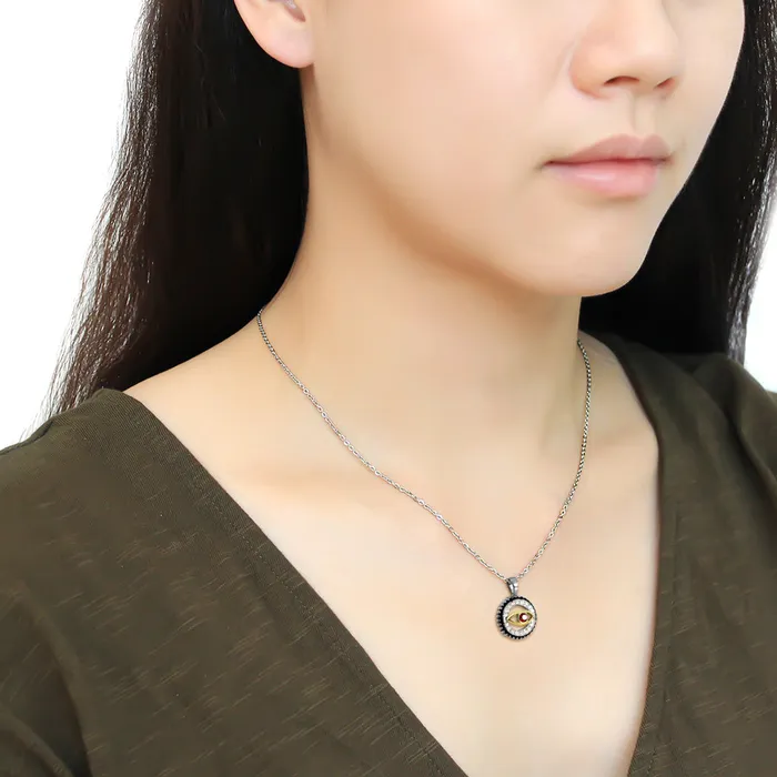 CJ2527 Wholesale Womens Stainless Steel TwoTone IP Gold Top Grade Crystal Garnet Evil Eye Chain Pendant Green Necklaces CJ2527 Wholesale Womens Stainless Steel TwoTone IP Gold Top Grade Crystal Garnet Evil Eye Chain Pendant Green Necklaces