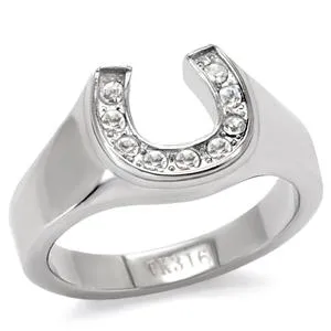 CJ7799OS Wholesale Stainless Steel Horseshoe Ring Green Rings
