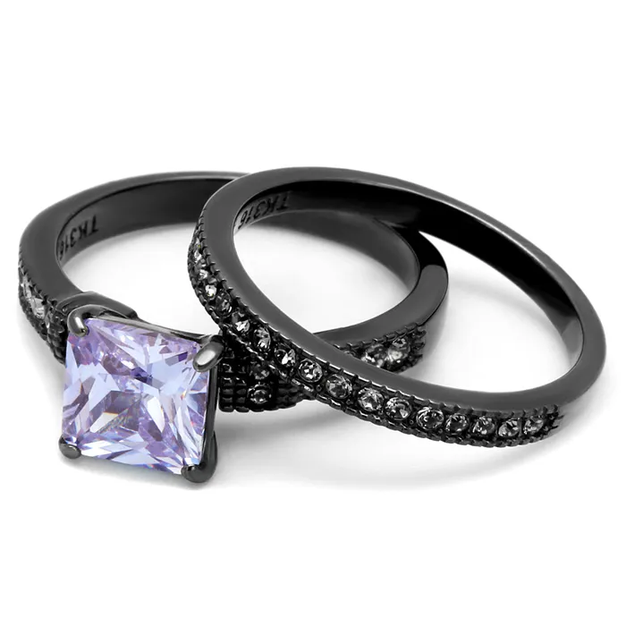 CJE2970 Wholesale Stainless Steel Light Black CZ Princess Cut Ring Set Green Rings CJE2970 Wholesale Stainless Steel Light Black CZ Princess Cut Ring Set Green Rings