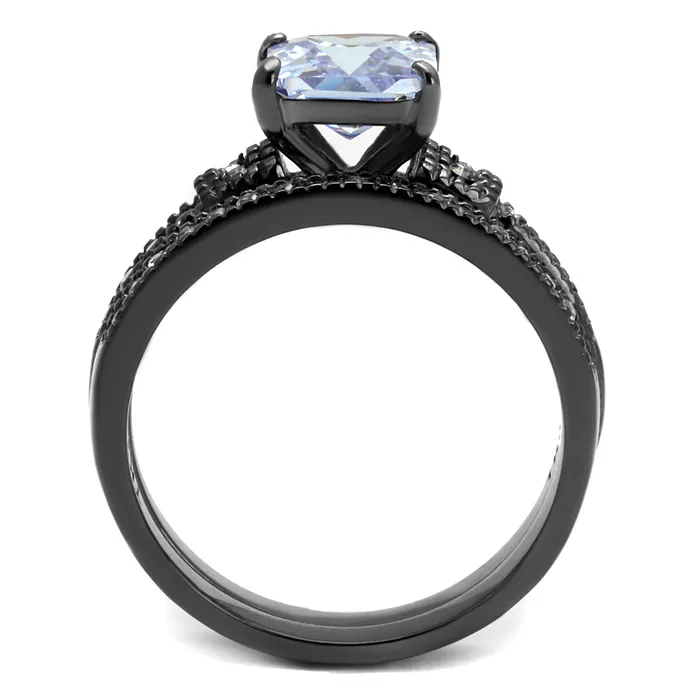 CJE2970 Wholesale Stainless Steel Light Black CZ Princess Cut Ring Set Green Rings CJE2970 Wholesale Stainless Steel Light Black CZ Princess Cut Ring Set Green Rings