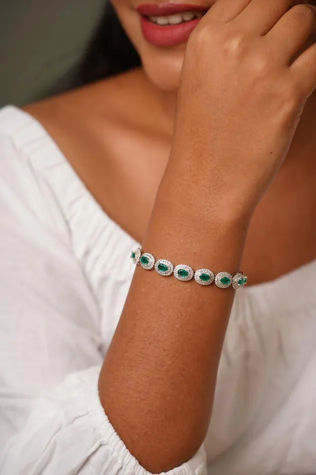 Coloured Stone Dual Halo Oval Shaped Diamond Tennis Bracelet Attrangi Bracelets Coloured Stone Dual Halo Oval Shaped Diamond Tennis Bracelet Attrangi Bracelets