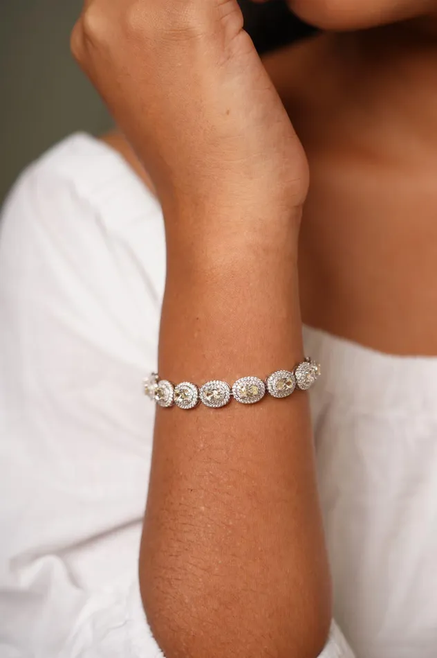 Coloured Stone Dual Halo Oval Shaped Diamond Tennis Bracelet Attrangi Bracelets Coloured Stone Dual Halo Oval Shaped Diamond Tennis Bracelet Attrangi Bracelets
