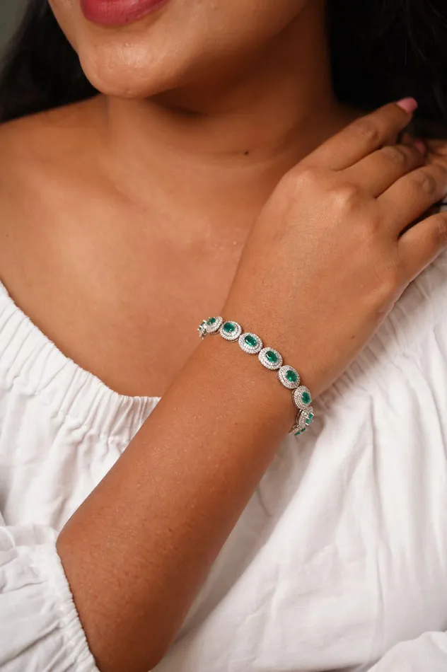 Coloured Stone Dual Halo Oval Shaped Diamond Tennis Bracelet Attrangi Bracelets Coloured Stone Dual Halo Oval Shaped Diamond Tennis Bracelet Attrangi Bracelets