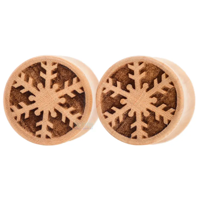 Diamond Flake Snowflake Wood Plugs Omerica Organic Earrings