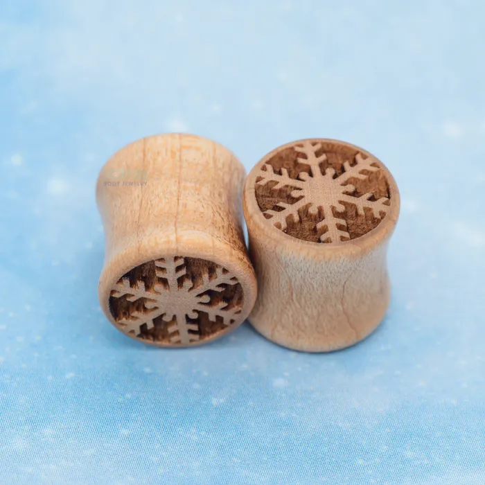 Diamond Flake Snowflake Wood Plugs Omerica Organic Earrings