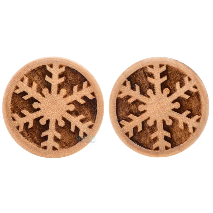 Diamond Flake Snowflake Wood Plugs Omerica Organic Earrings
